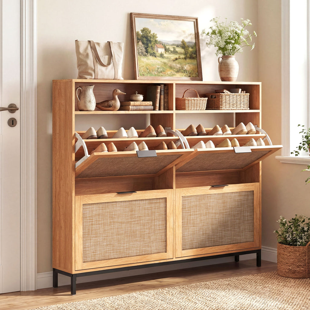 Shoe Storage Cabinet with 4 Flip Drawers Narrow Freestanding