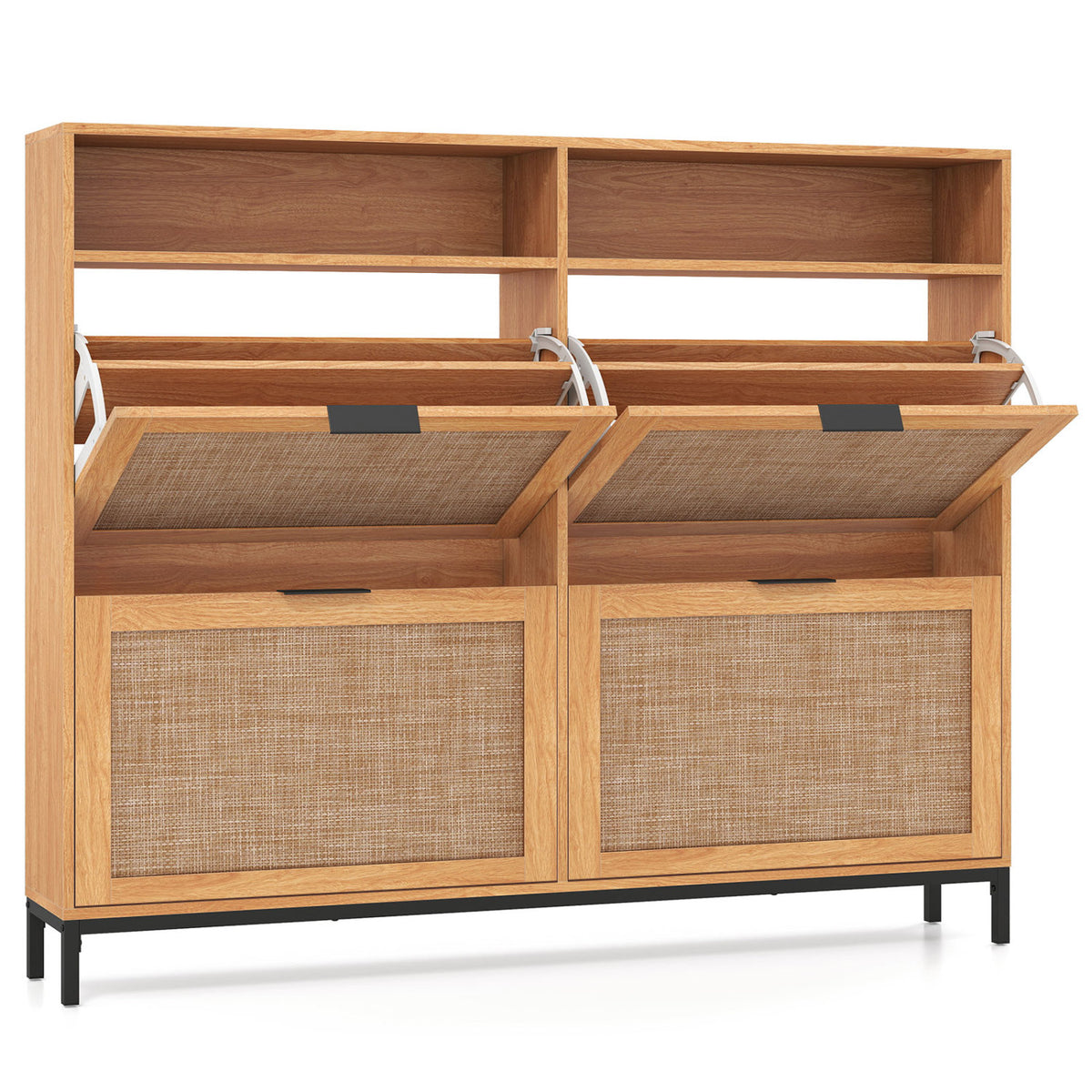 Shoe Storage Cabinet with 4 Flip Drawers Narrow Freestanding