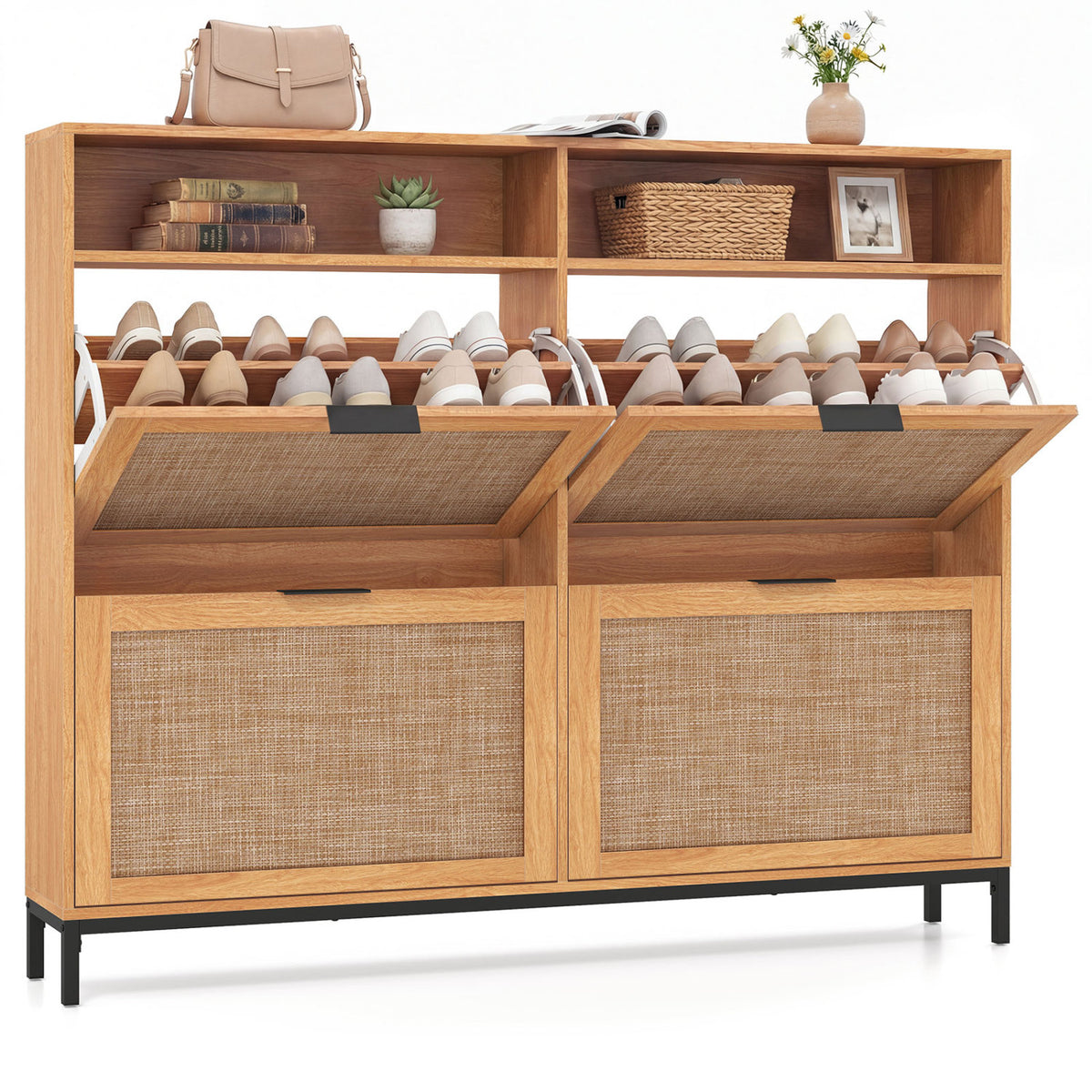 Shoe Storage Cabinet with 4 Flip Drawers Narrow Freestanding