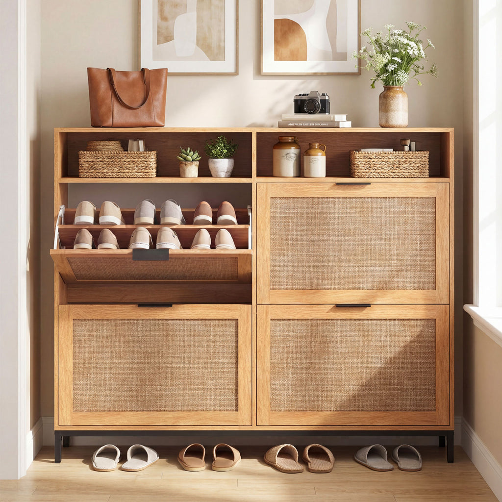 Shoe Storage Cabinet with 4 Flip Drawers Narrow Freestanding