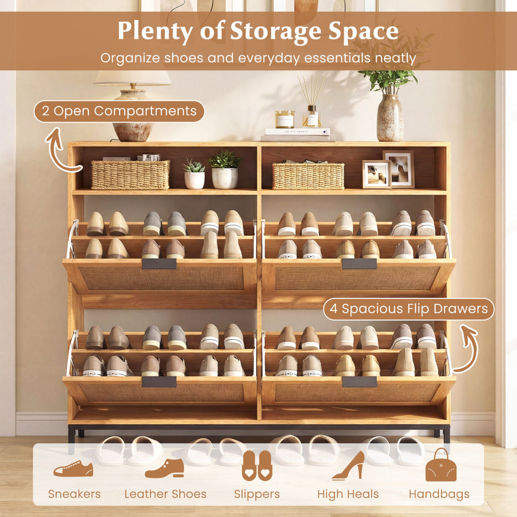 Shoe Storage Cabinet with 4 Flip Drawers Narrow Freestanding