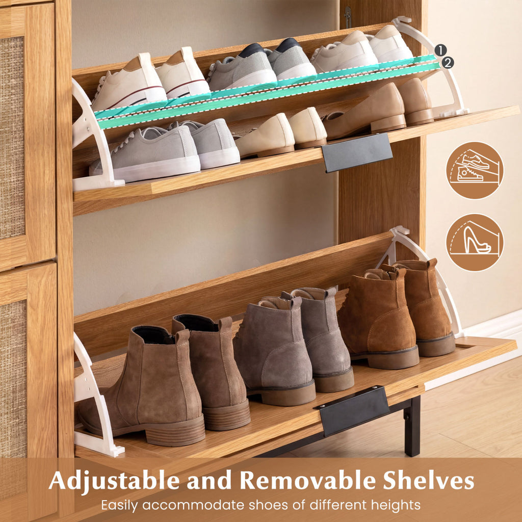 Shoe Storage Cabinet with 4 Flip Drawers Narrow Freestanding