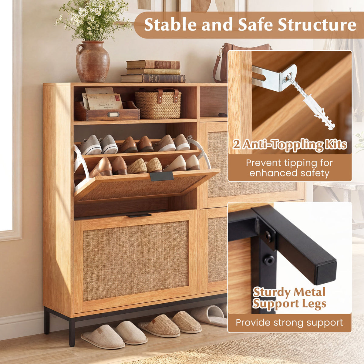 Shoe Storage Cabinet with 4 Flip Drawers Narrow Freestanding