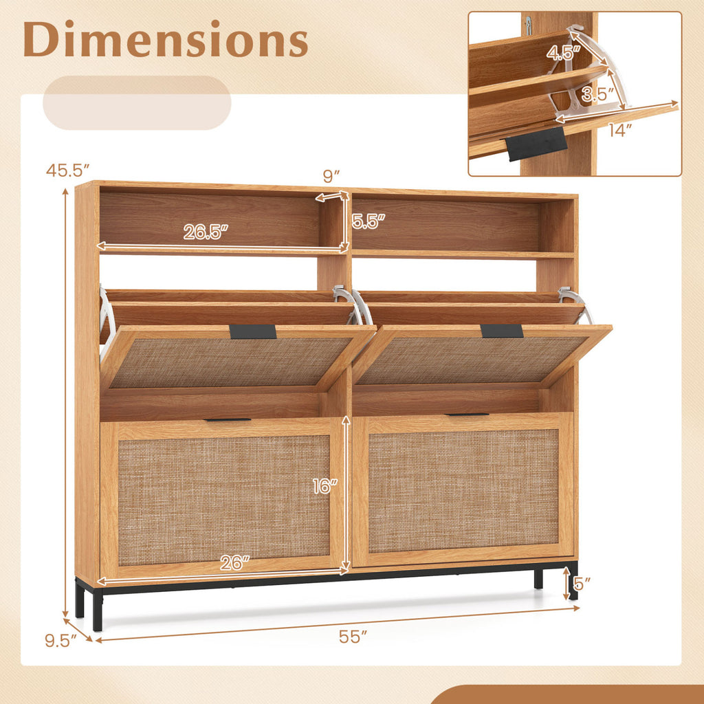 Shoe Storage Cabinet with 4 Flip Drawers Narrow Freestanding