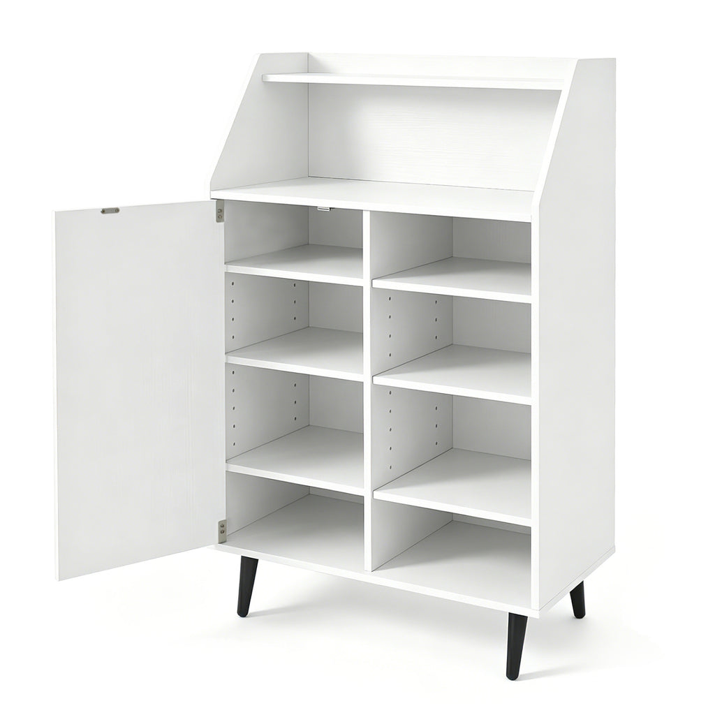 Shoe Storage Cabinet with 4-Tier Shelf and Open Compartment - White