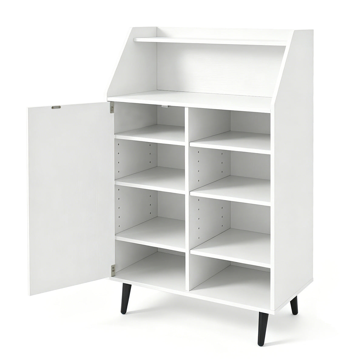 Shoe Storage Cabinet with 4-Tier Shelf and Open Compartment - White