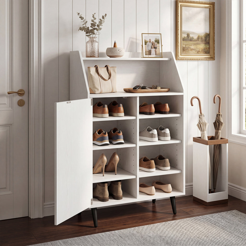Shoe Storage Cabinet with 4-Tier Shelf and Open Compartment - White