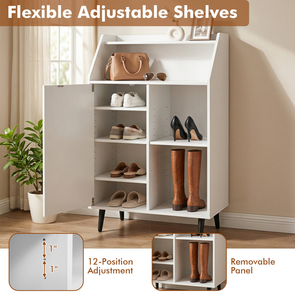 Shoe Storage Cabinet with 4-Tier Shelf and Open Compartment - White