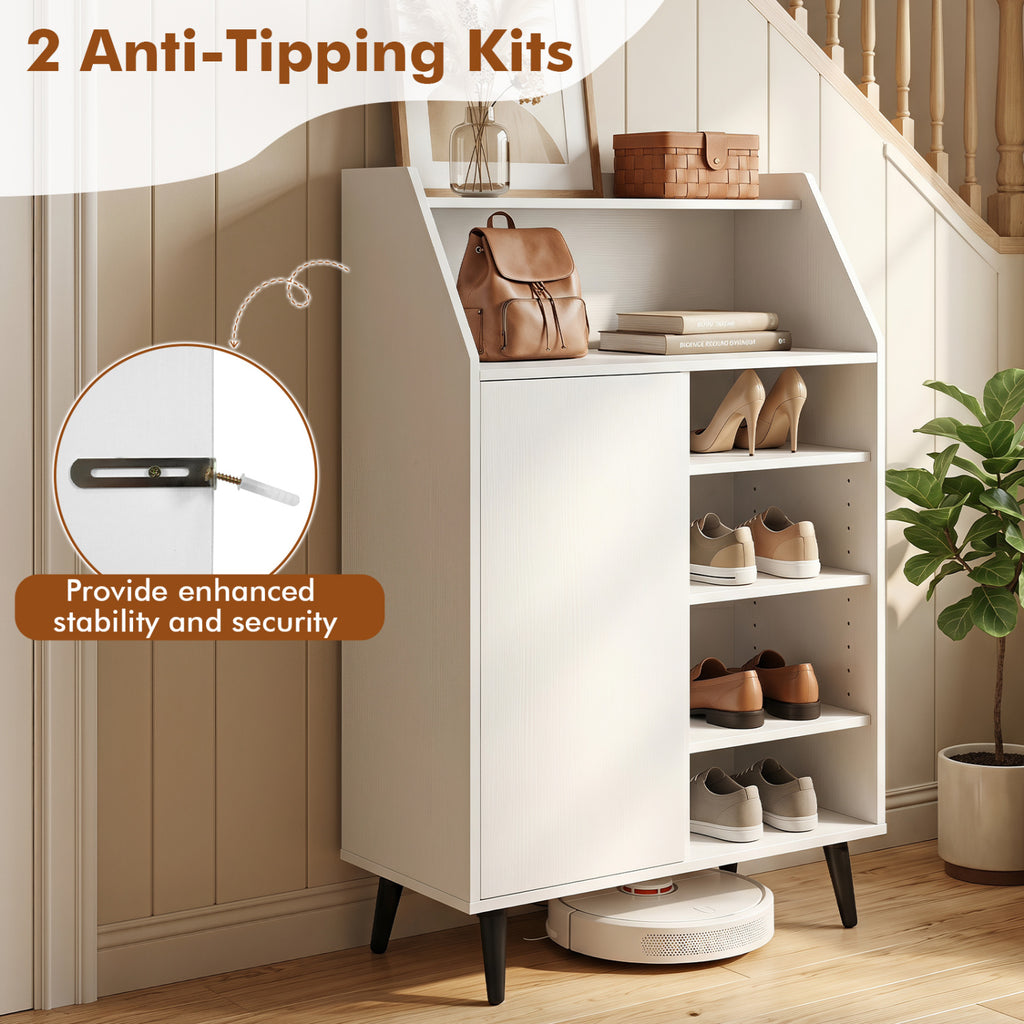 Shoe Storage Cabinet with 4-Tier Shelf and Open Compartment - White