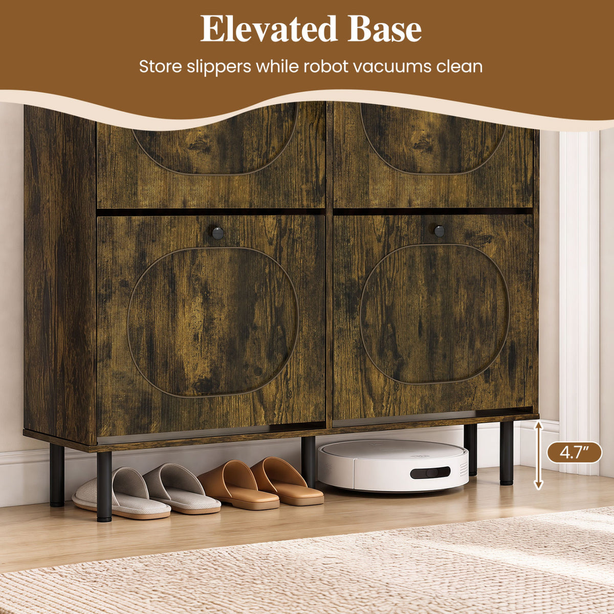 Shoe Storage Cabinet with 4 Flip Drawers and Aluminum Legs for Foyer