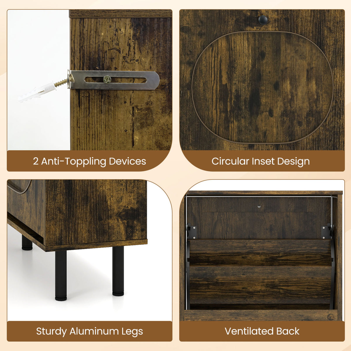 Shoe Storage Cabinet with 4 Flip Drawers and Aluminum Legs for Foyer