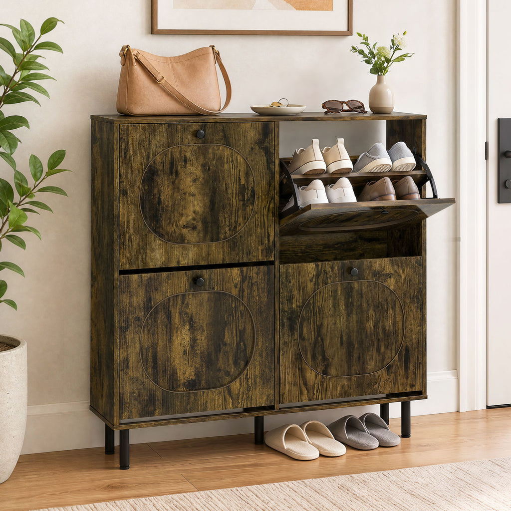 Shoe Storage Cabinet with 4 Flip Drawers and Aluminum Legs for Foyer