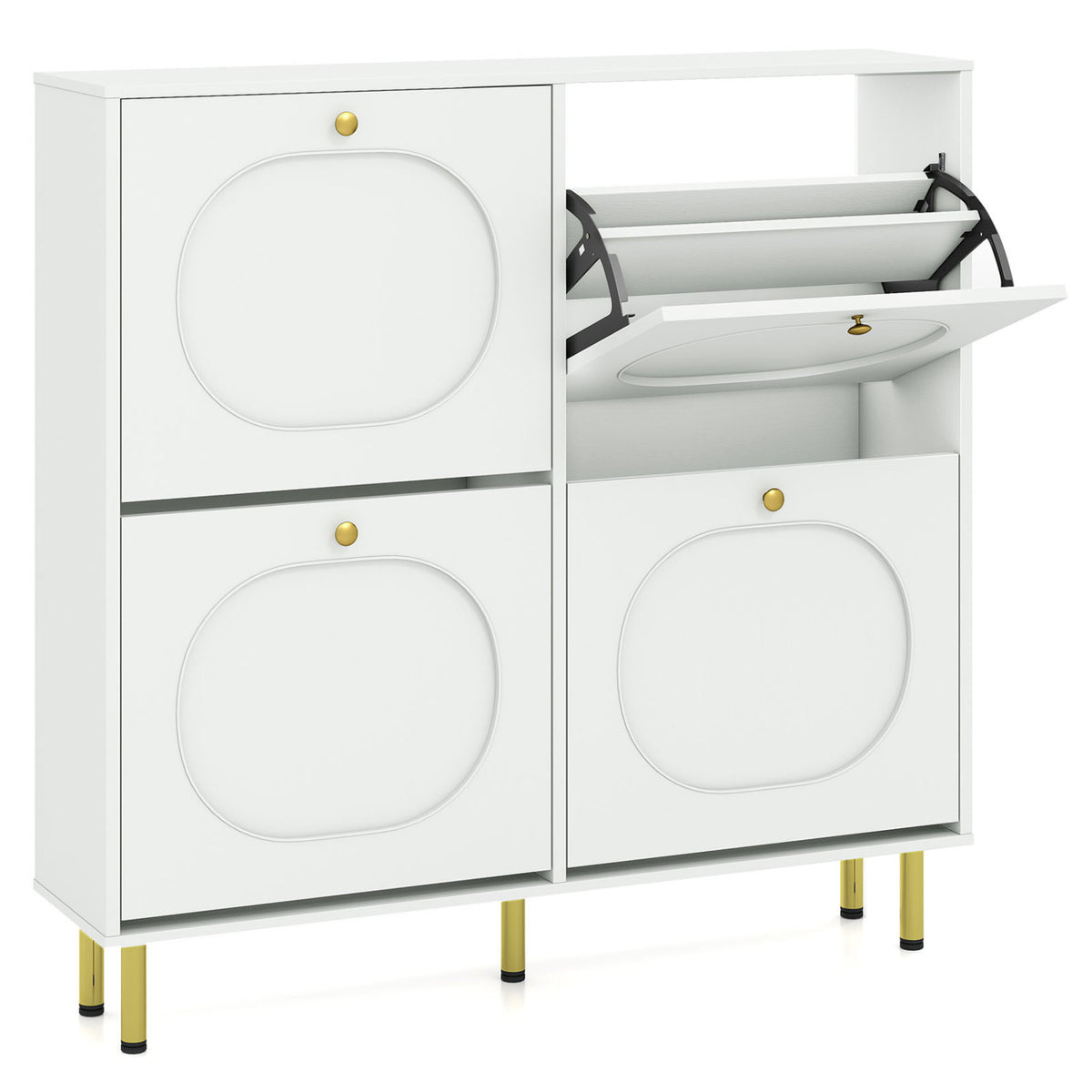 Shoe Storage Cabinet with 4 Flip Drawers and Aluminum Legs for Foyer