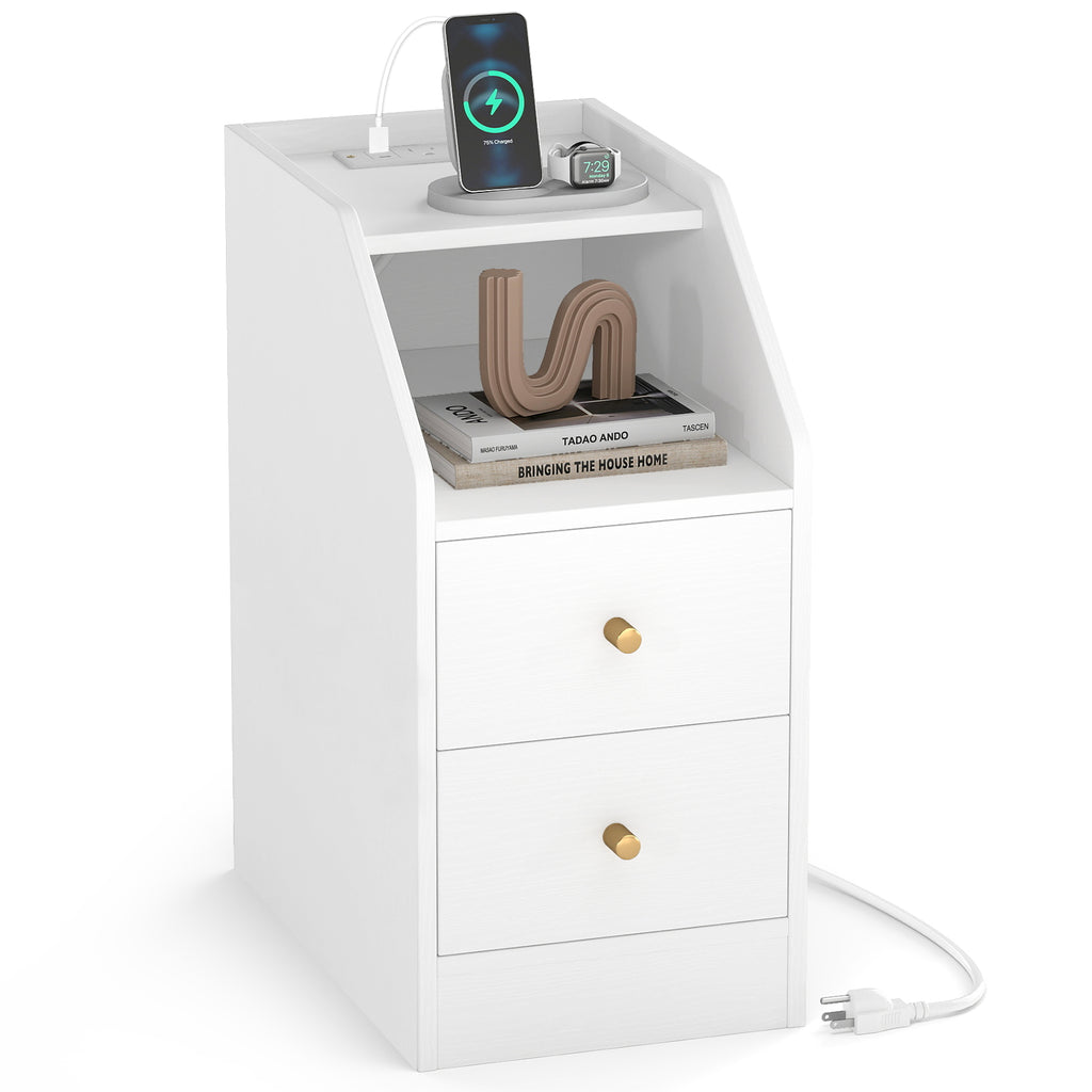 Set of 2 Side End Tables with Charging Station - Walnut