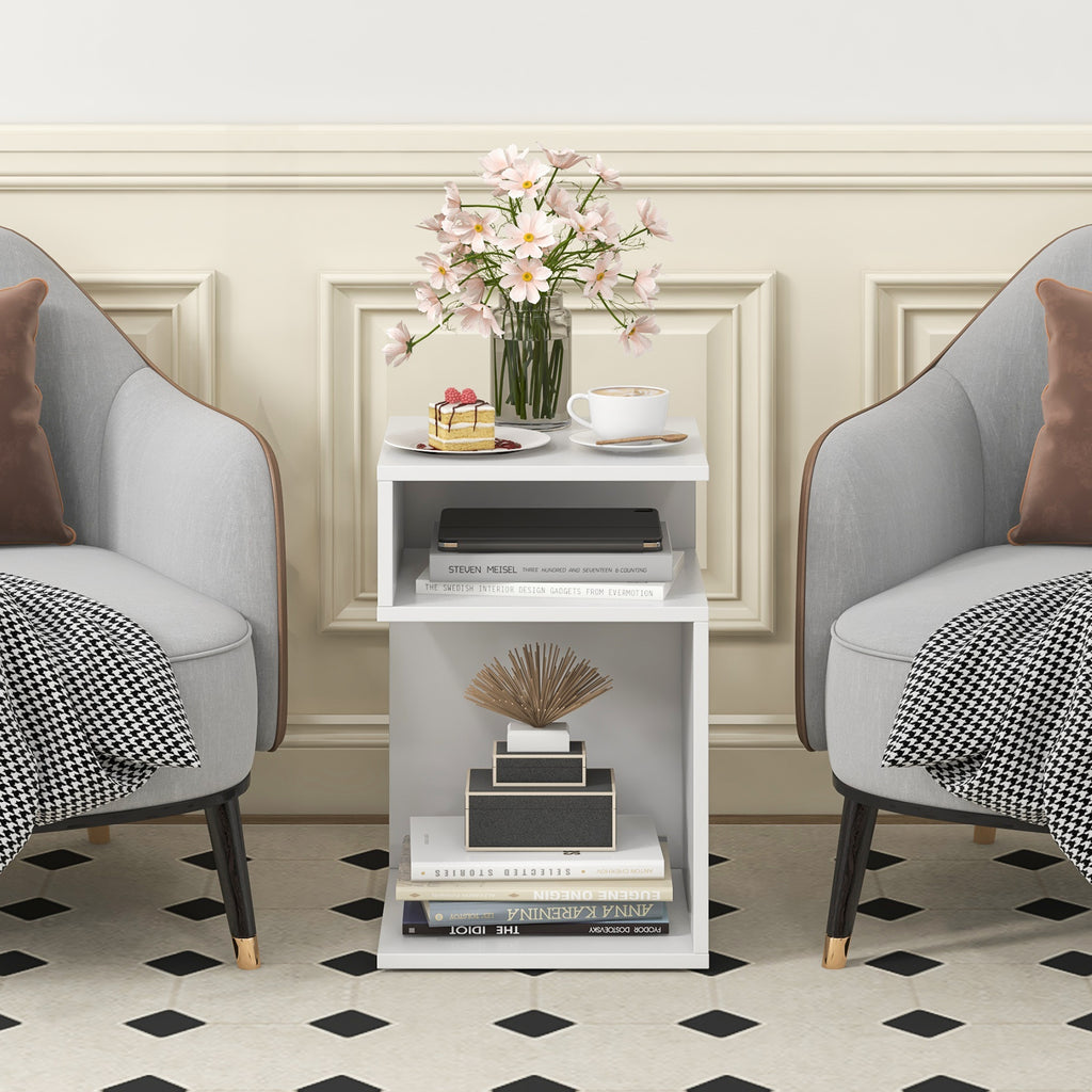 S-Shaped Side Table, White - Compact Accent Table