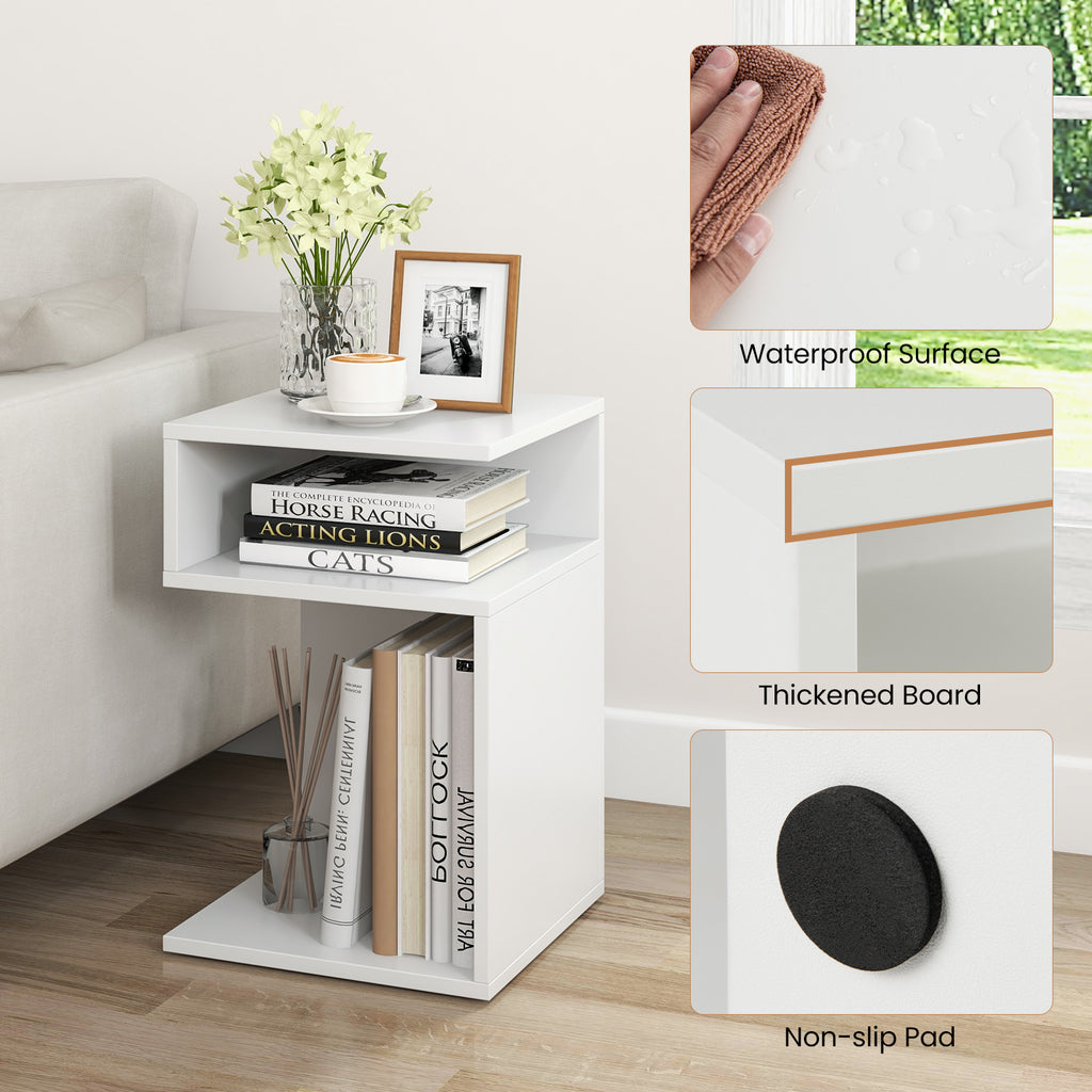 S-Shaped Side Table, White - Compact Accent Table