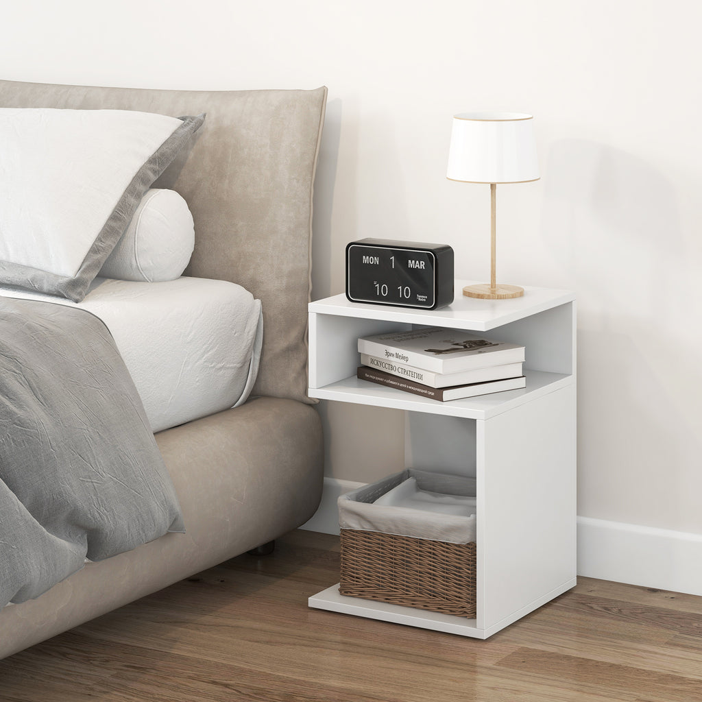 S-Shaped Side Table, White - Compact Accent Table