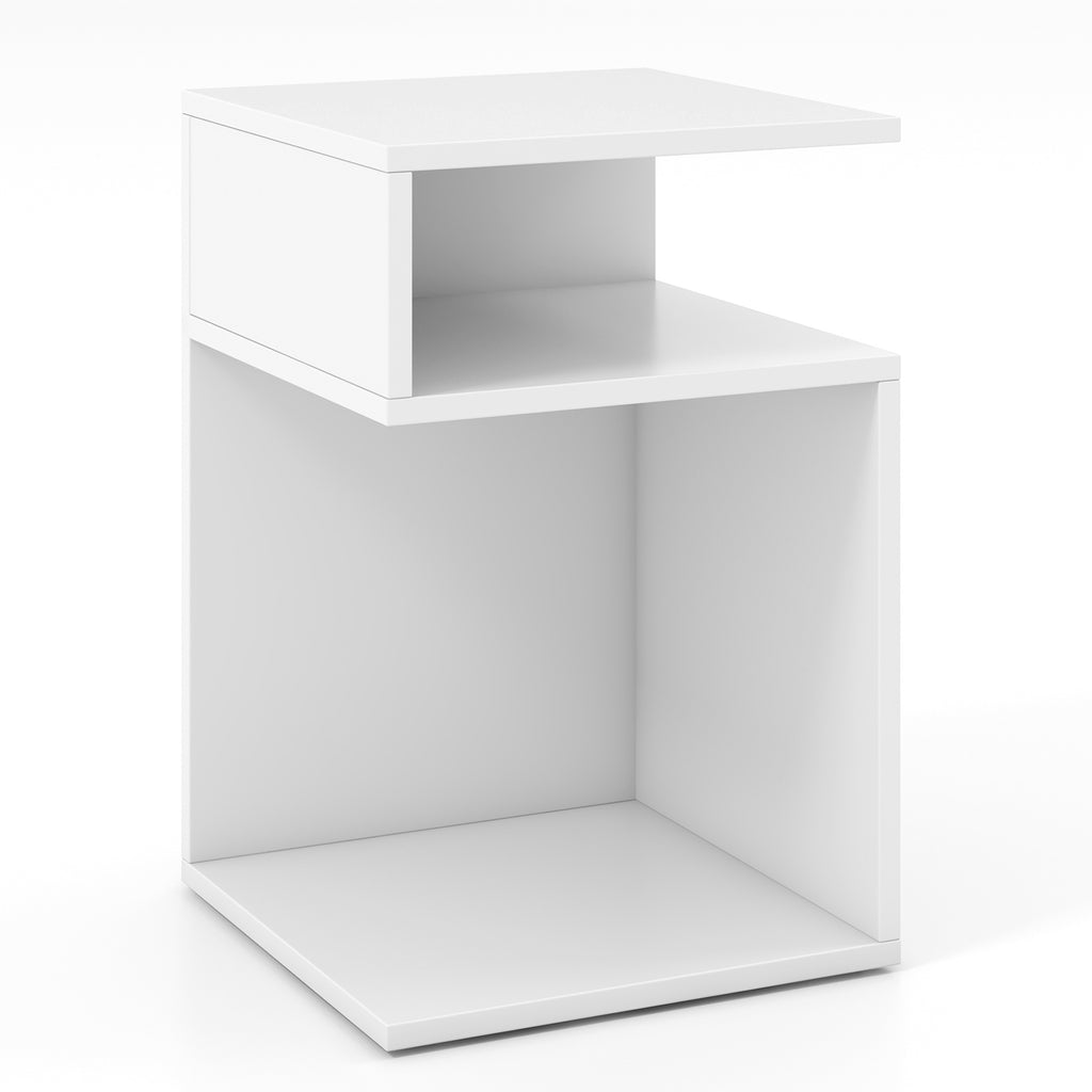 S-Shaped Side Table, White - Compact Accent Table