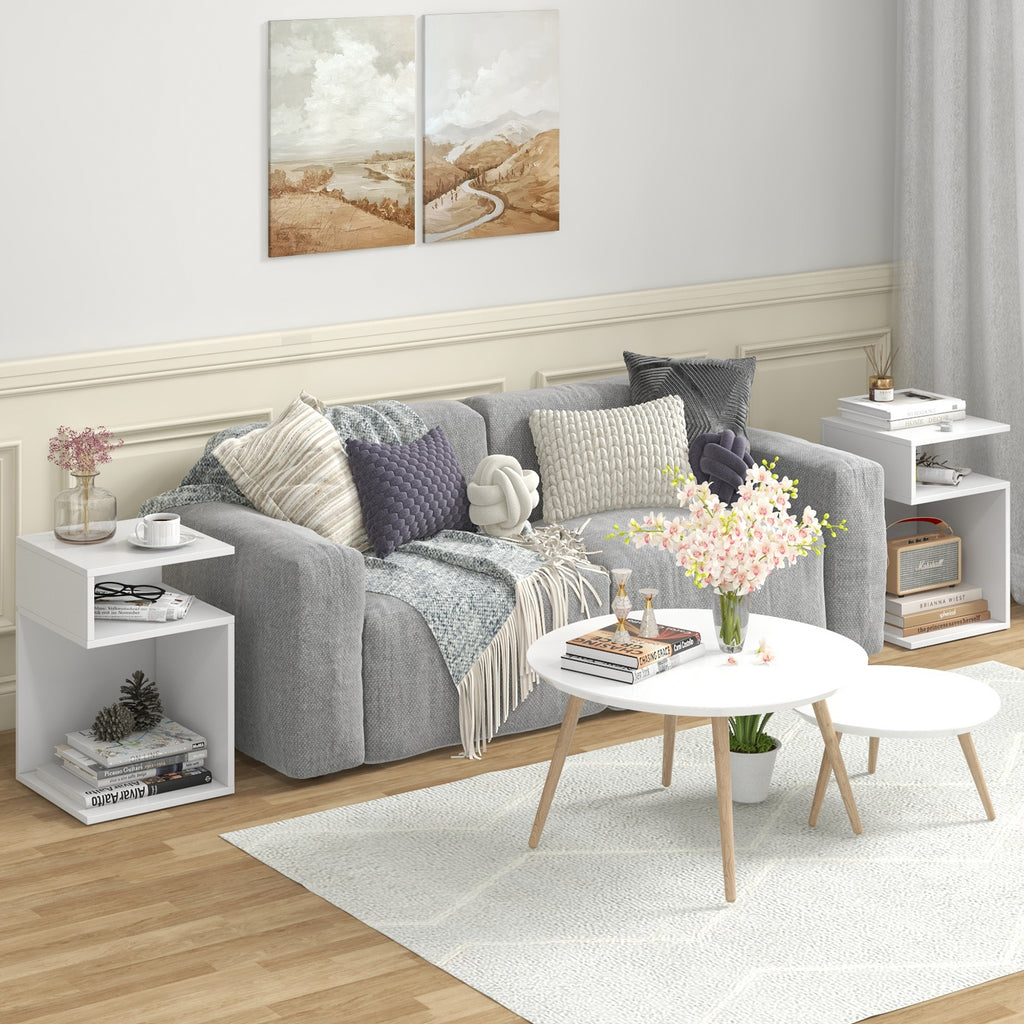 S-Shaped Side Table, White - Compact Accent Table