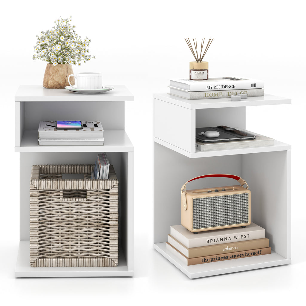 S-Shaped Side Table, White - Compact Accent Table