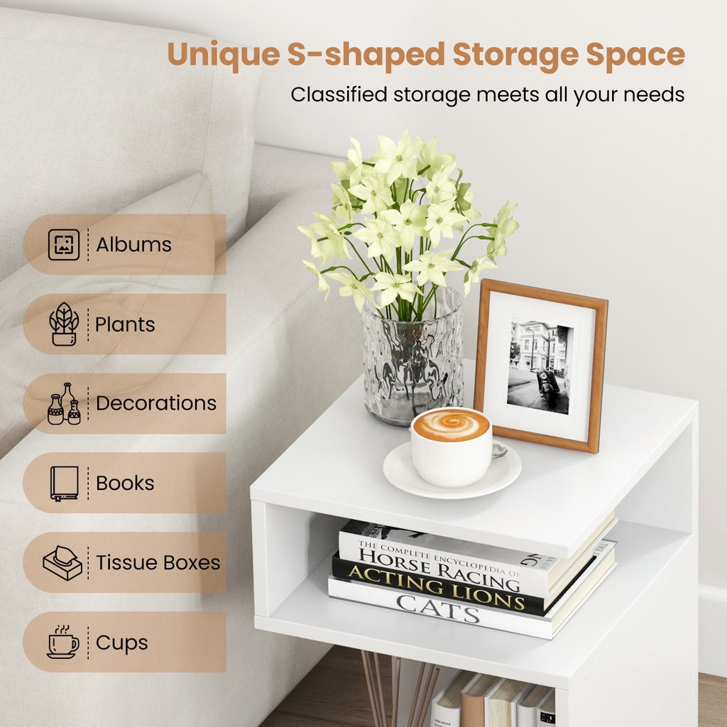 S-Shaped Side Table, White - Compact Accent Table