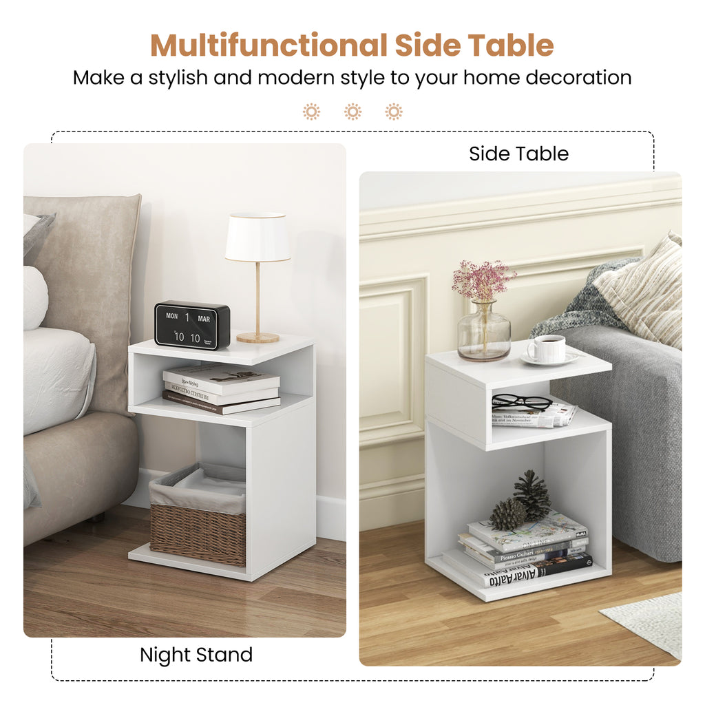 S-Shaped Side Table, White - Compact Accent Table