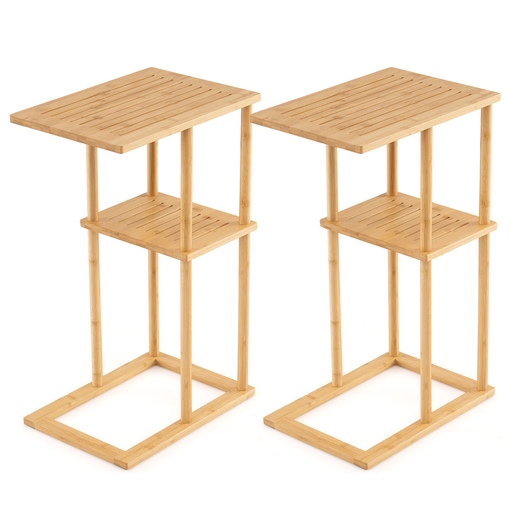 Bamboo Side Table with Storage Shelves - Natural