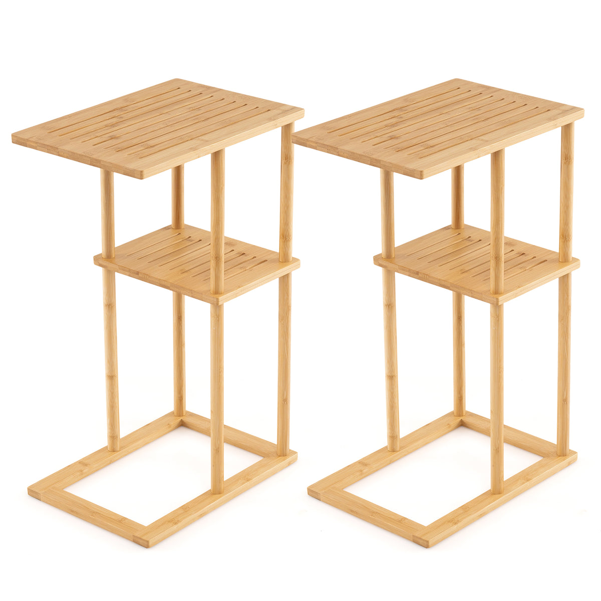 Bamboo Side Table with Storage Shelves - Natural