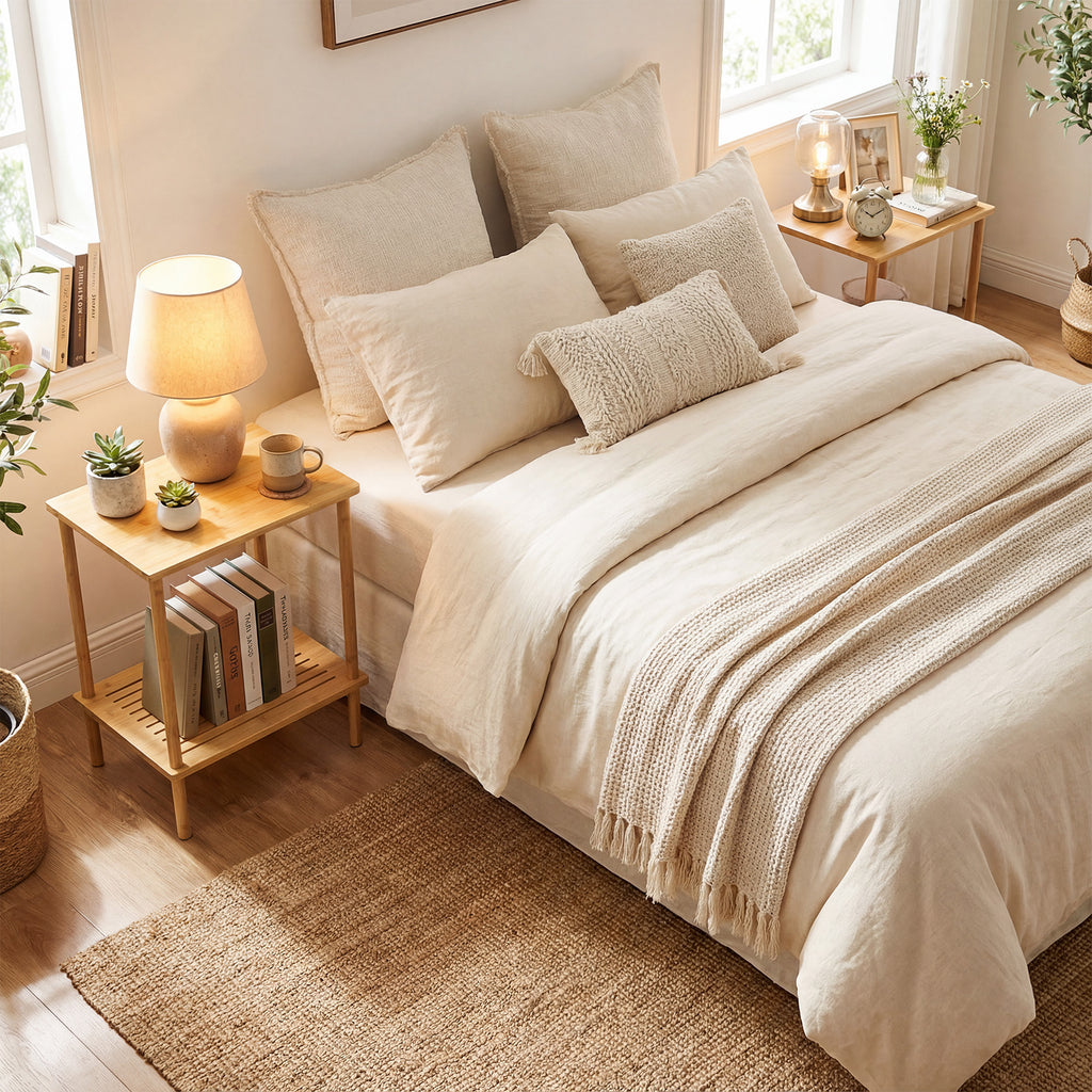 2-Tier Bamboo End Table with Storage Shelves, Natural