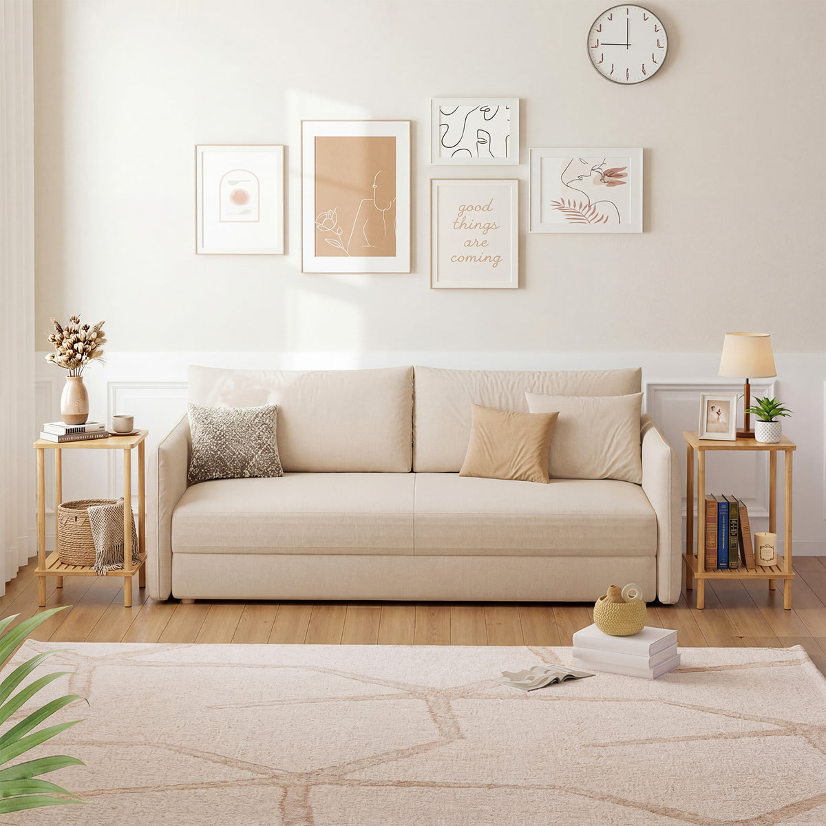 2-Tier Bamboo End Table with Storage Shelves, Natural
