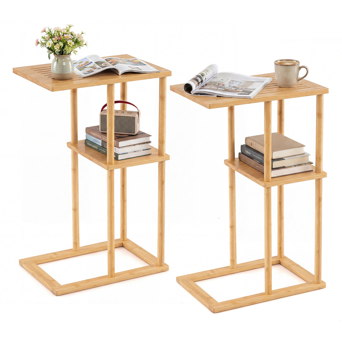 Bamboo Side Table with Storage Shelves - Natural