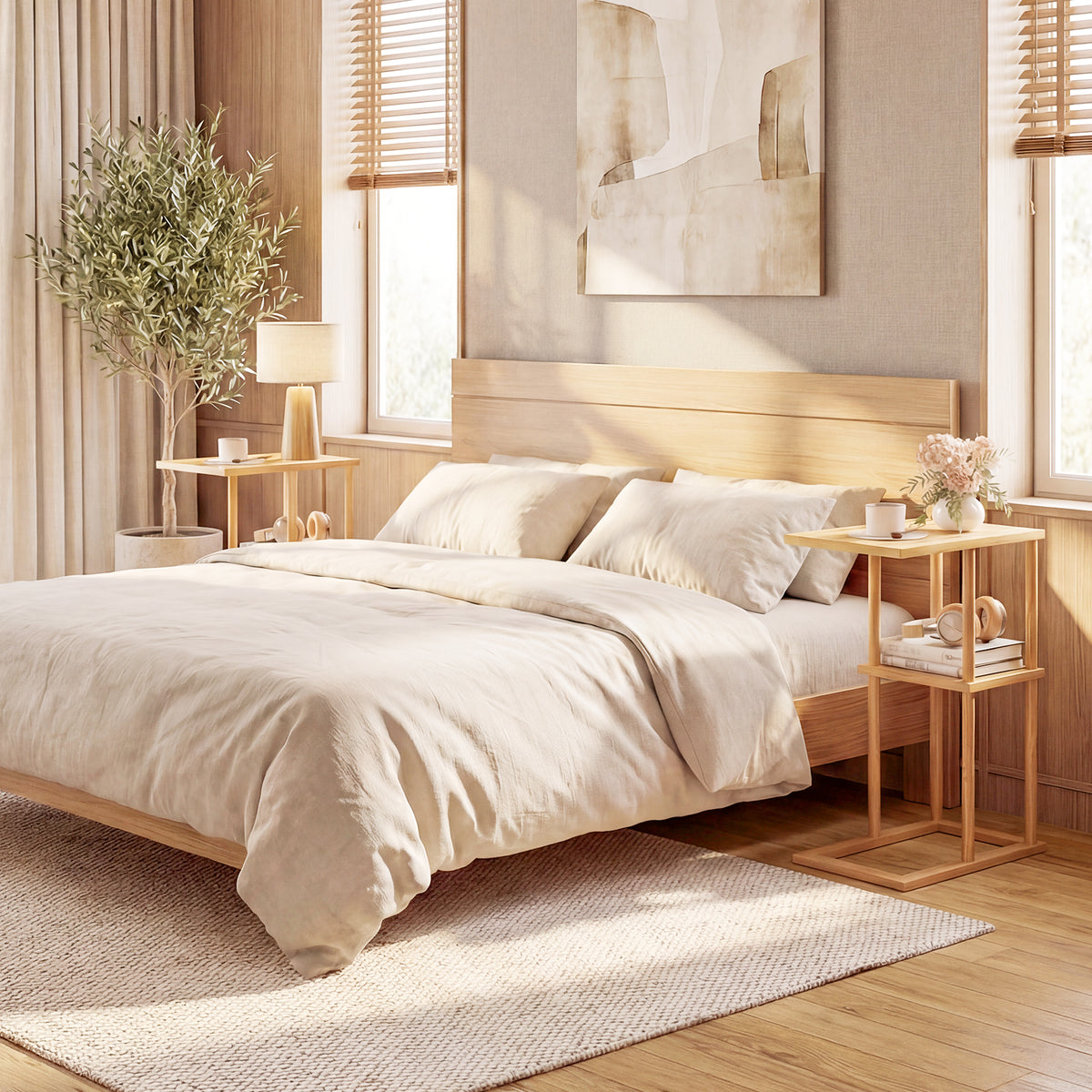 Bamboo Side Table with Storage Shelves - Natural