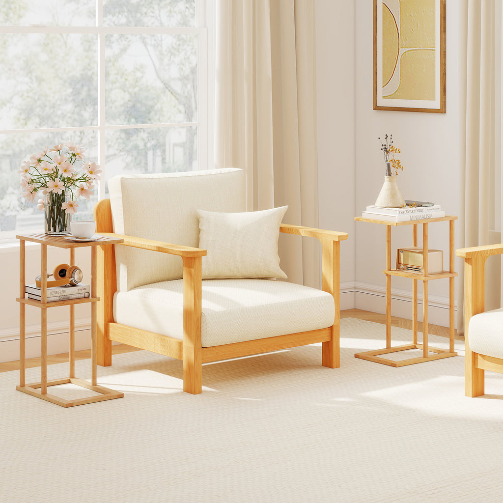 Bamboo Side Table with Storage Shelves - Natural