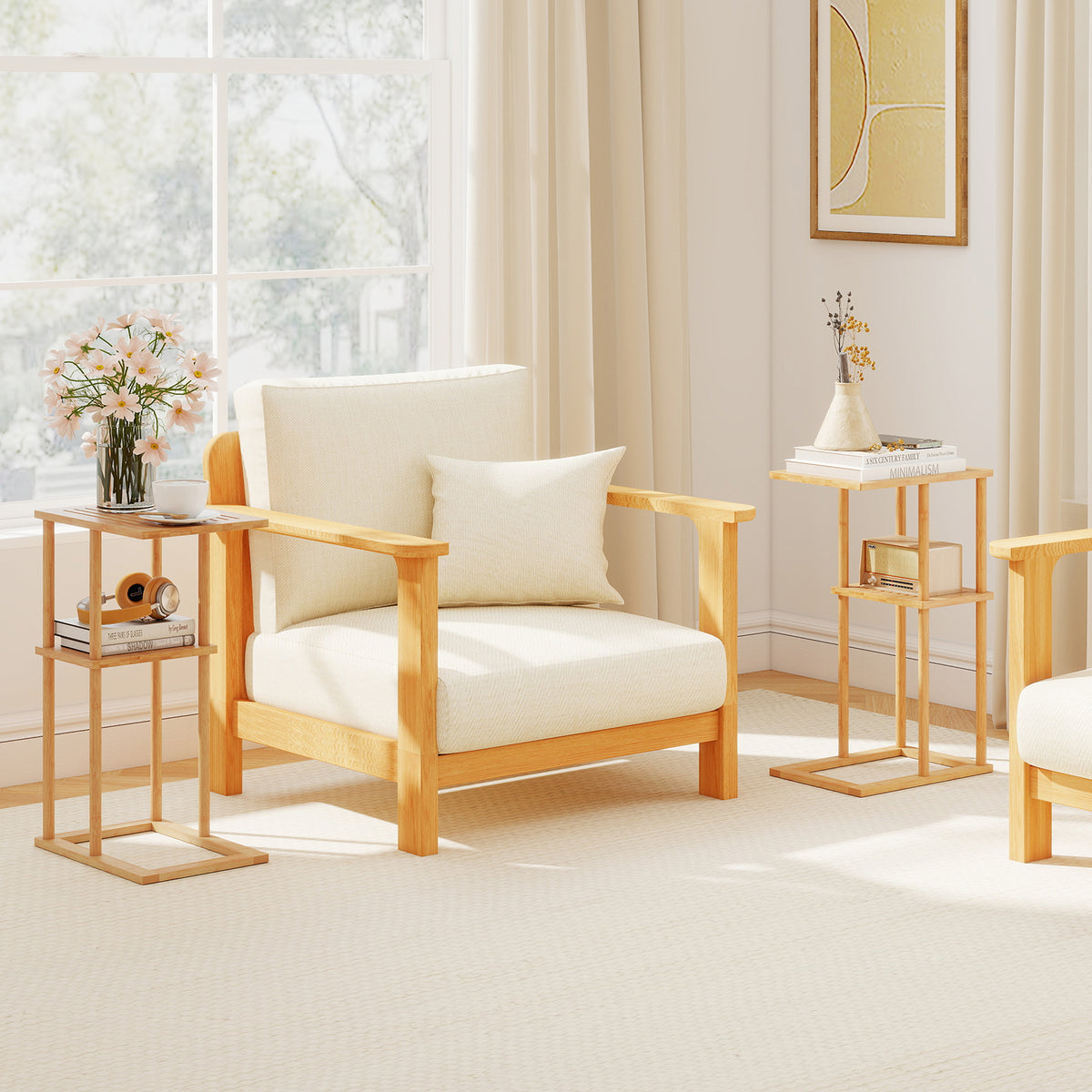 Bamboo Side Table with Storage Shelves - Natural