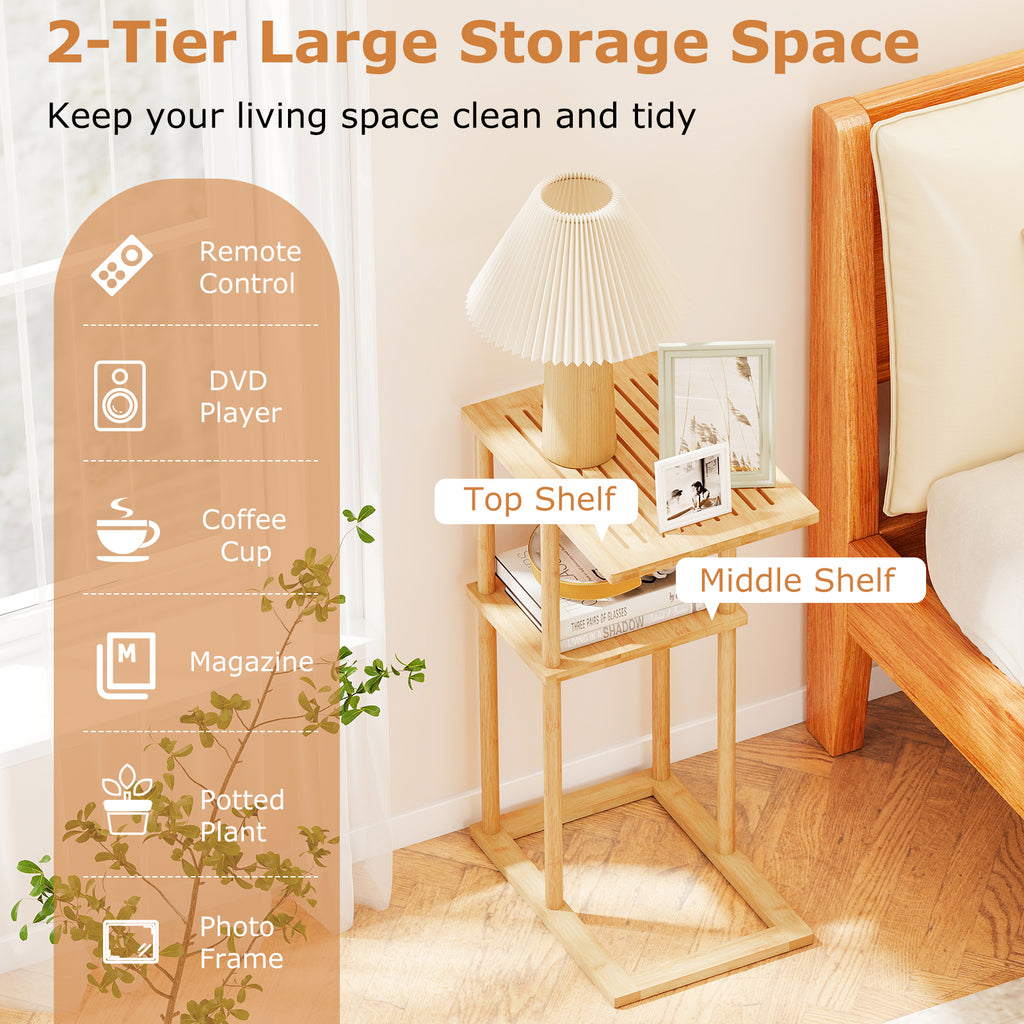 Bamboo Side Table with Storage Shelves - Natural