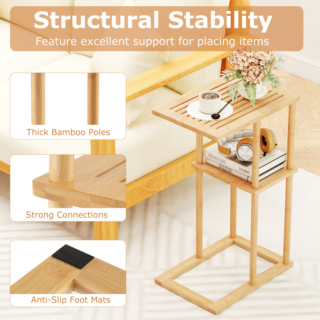 Bamboo Side Table with Storage Shelves - Natural