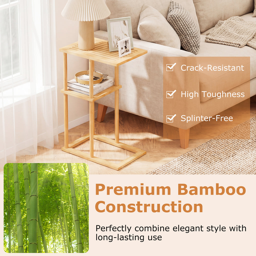 Bamboo Side Table with Storage Shelves - Natural
