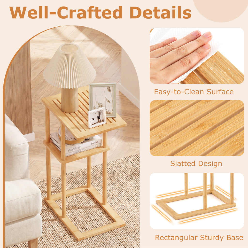Bamboo Side Table with Storage Shelves - Natural