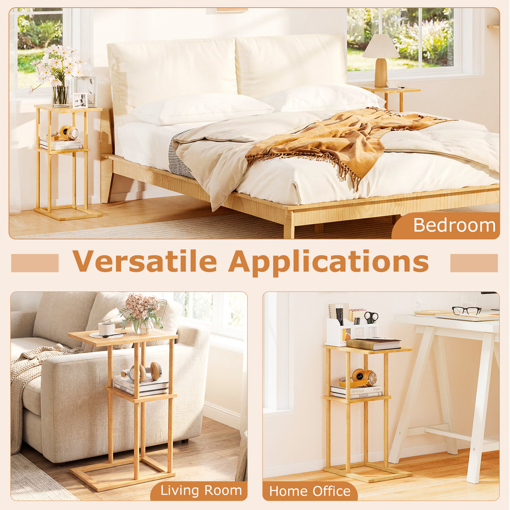 Bamboo Side Table with Storage Shelves - Natural