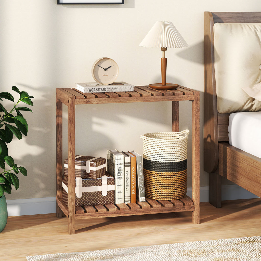 2/3-Tier Side Table Teak Wood Stand Utility Storage Shelf