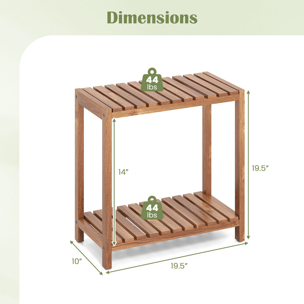 2/3-Tier Side Table Teak Wood Stand Utility Storage Shelf