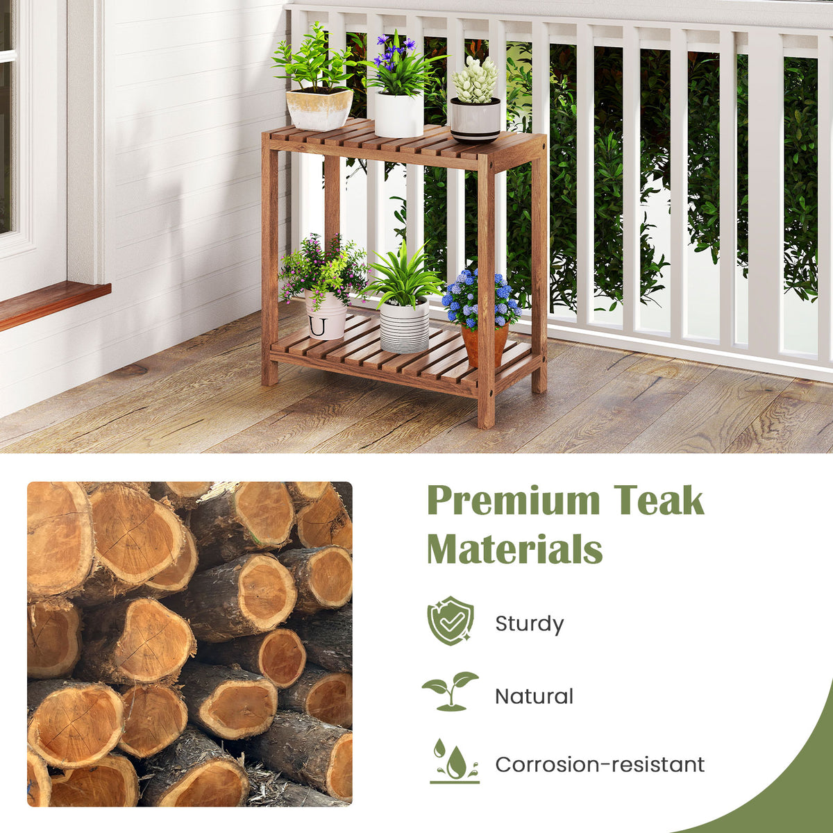 2/3-Tier Side Table Teak Wood Stand Utility Storage Shelf