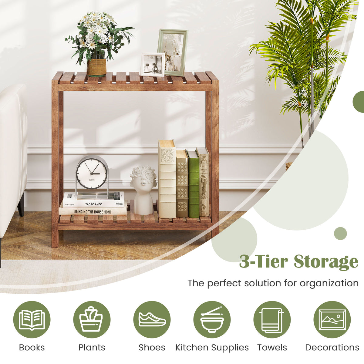 2/3-Tier Side Table Teak Wood Stand Utility Storage Shelf