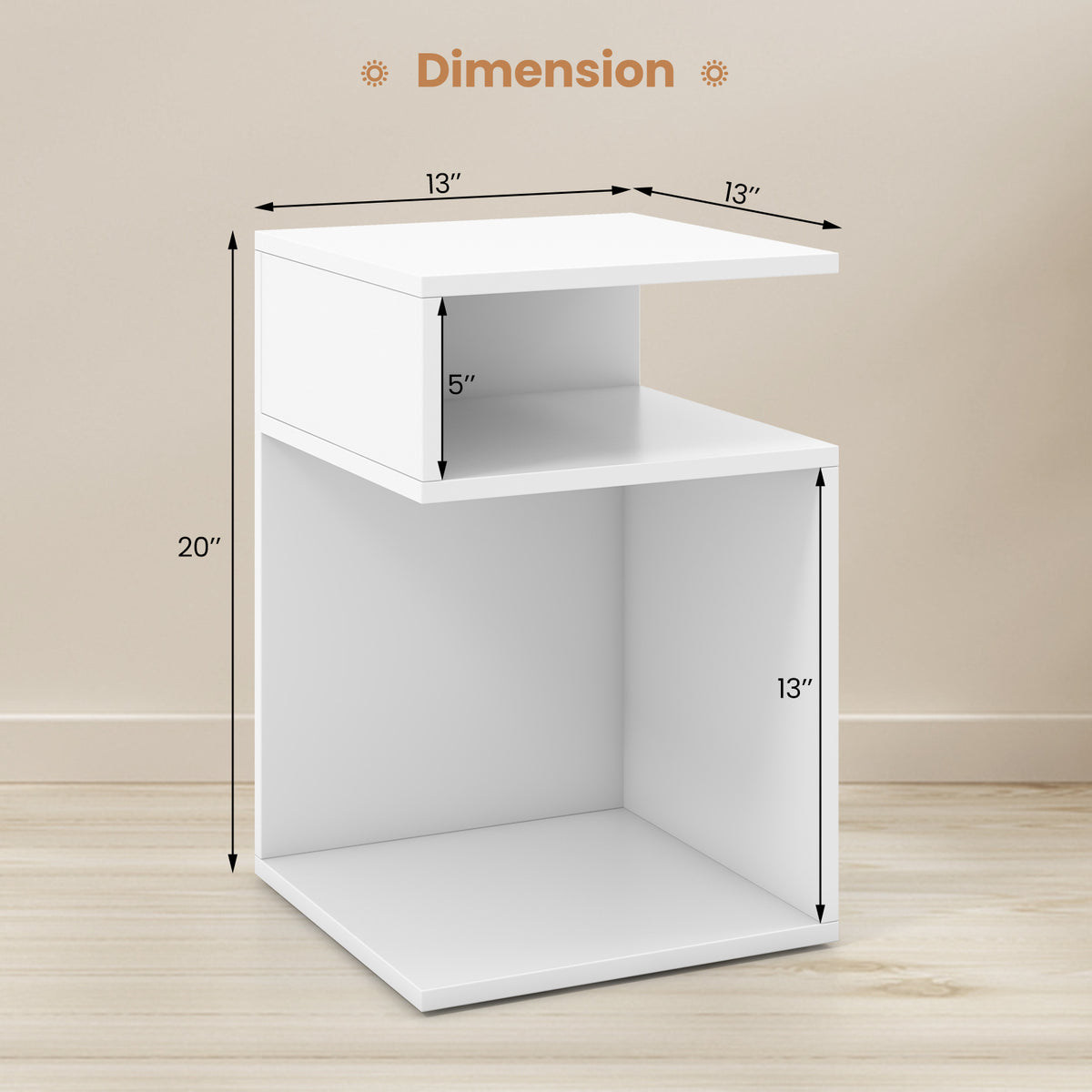 S-Shaped Side Table, White - Compact Accent Table