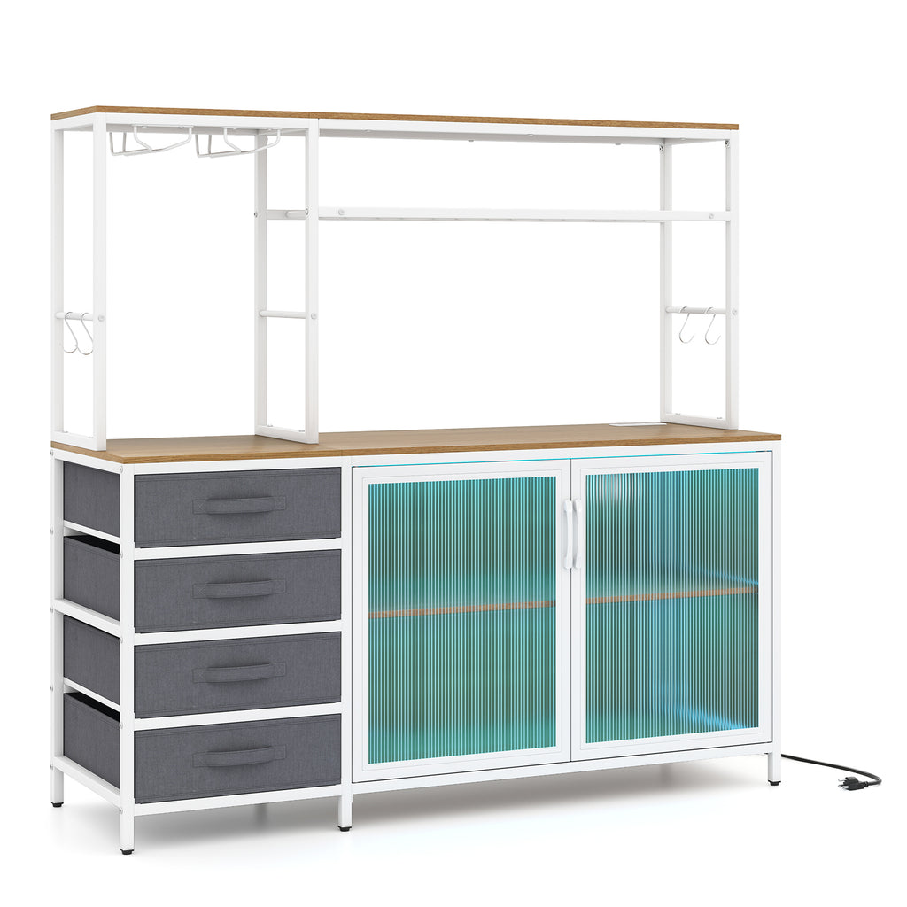 Sideboard Buffet Cabinet with LED Lights & Power Outlets - Natural
