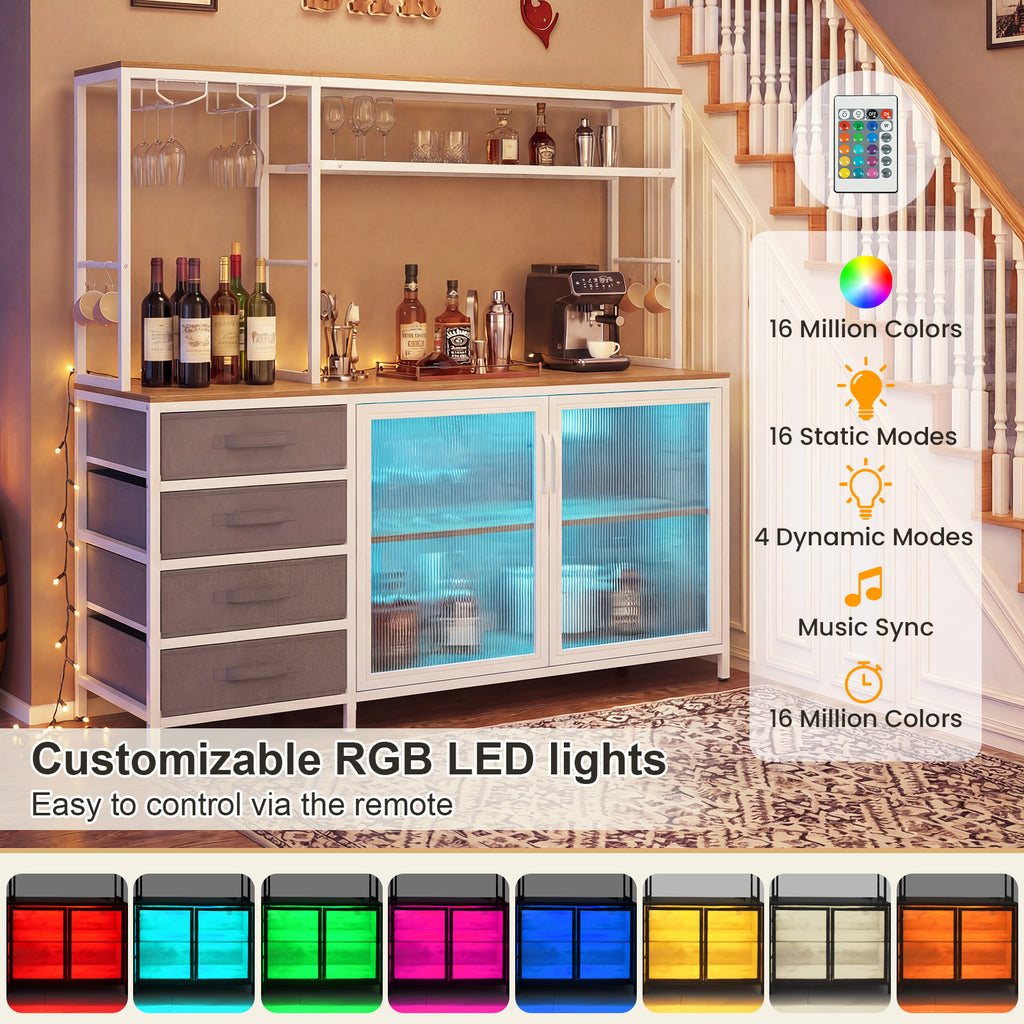Sideboard Buffet Cabinet with LED Lights & Power Outlets - Natural