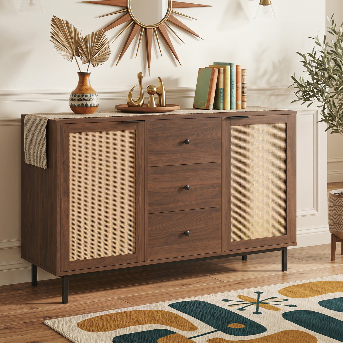 Rustic Farmhouse Sideboard Buffet Cabinet - 3-Drawer, Natural