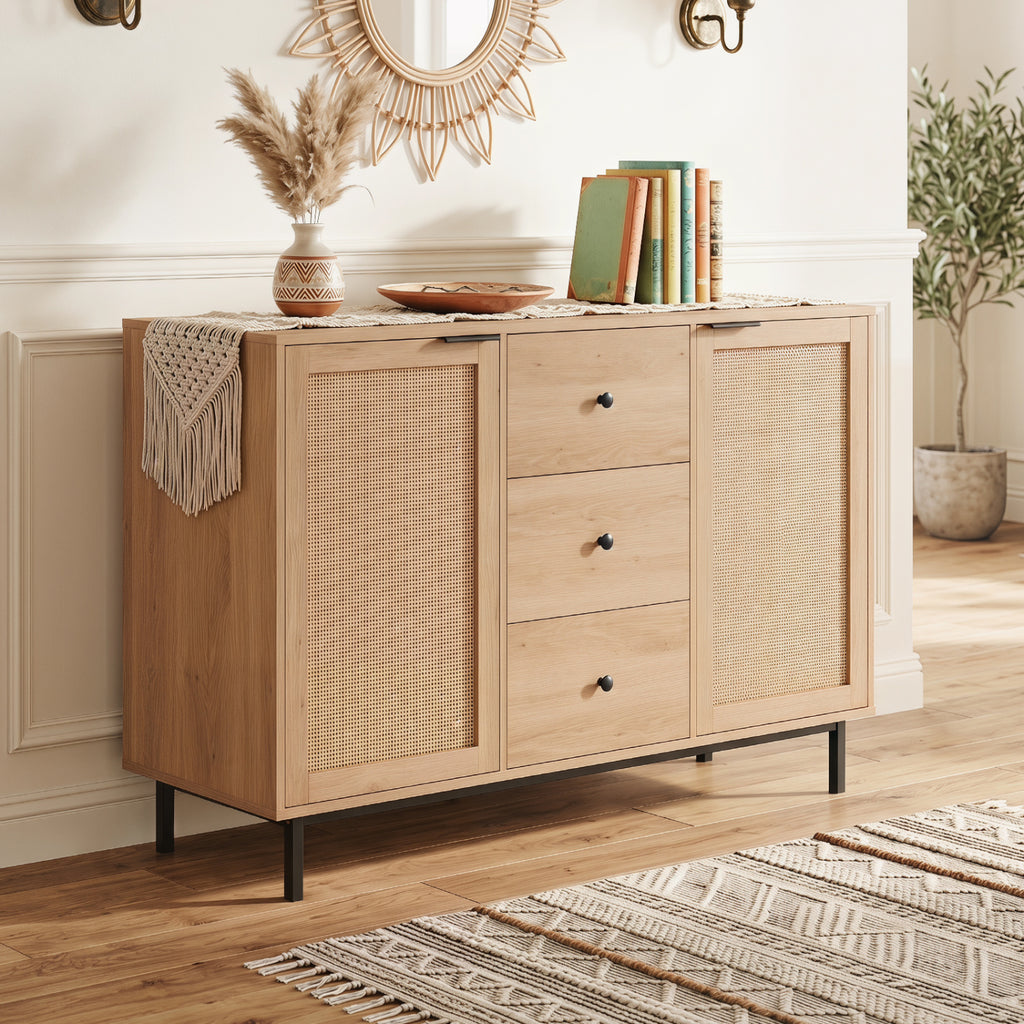 Rustic Farmhouse Sideboard Buffet Cabinet - 3-Drawer, Natural