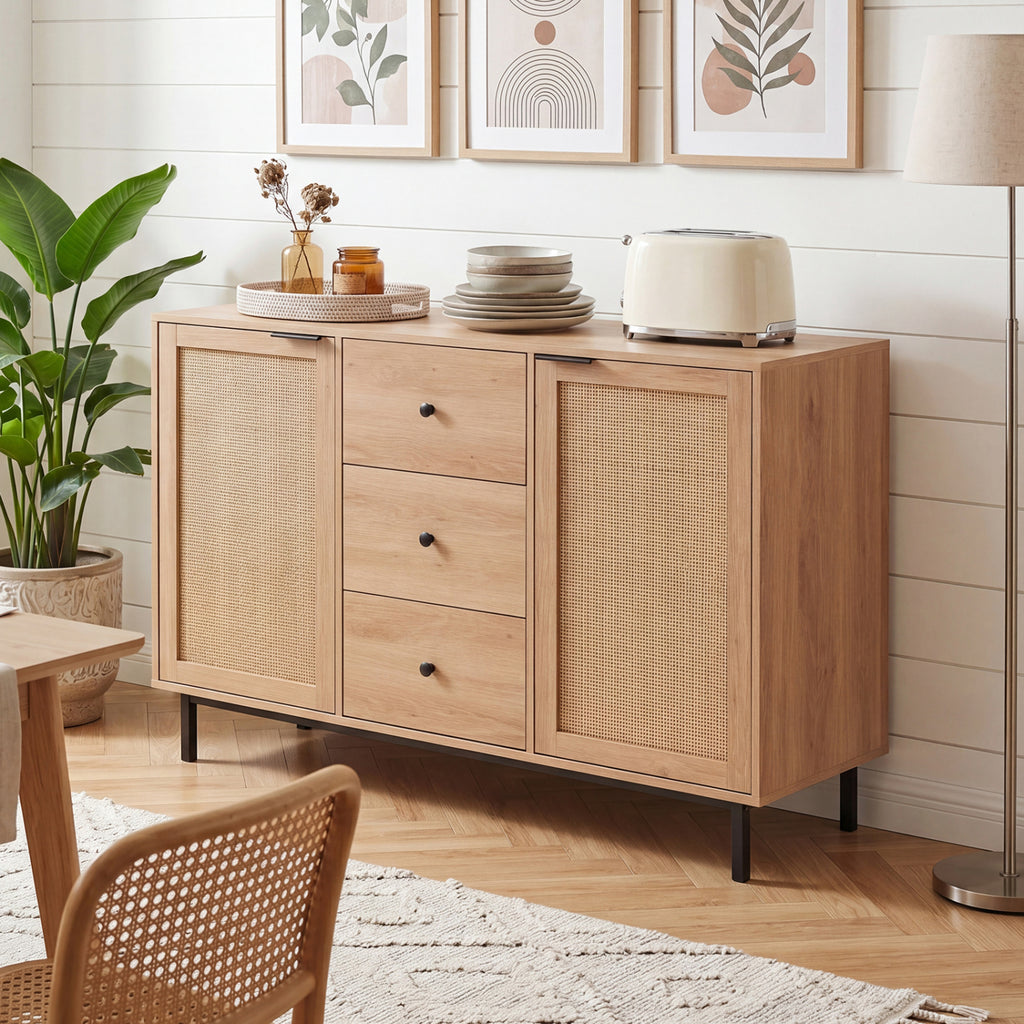 Rustic Farmhouse Sideboard Buffet Cabinet - 3-Drawer, Natural