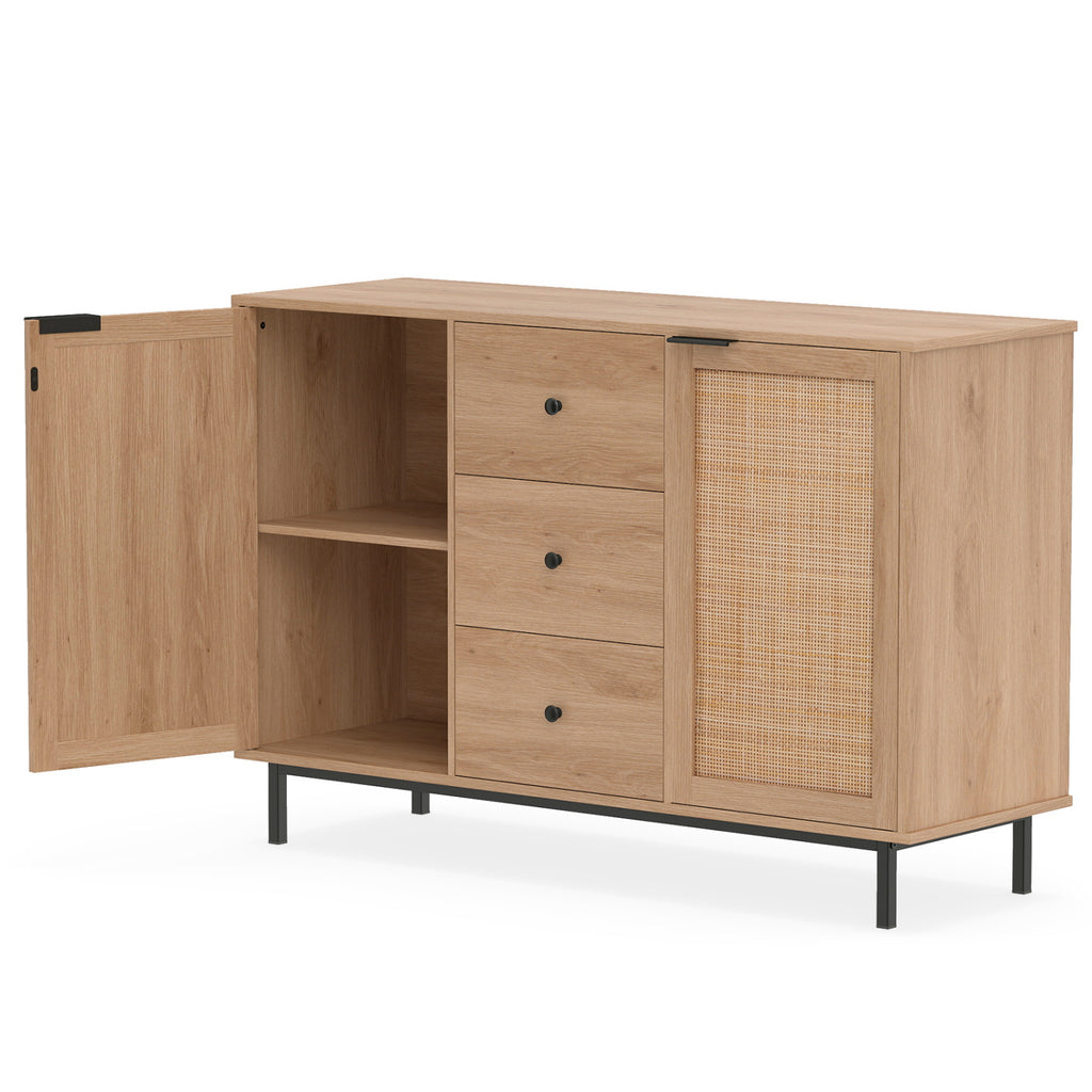 Rustic Farmhouse Sideboard Buffet Cabinet - 3-Drawer, Natural